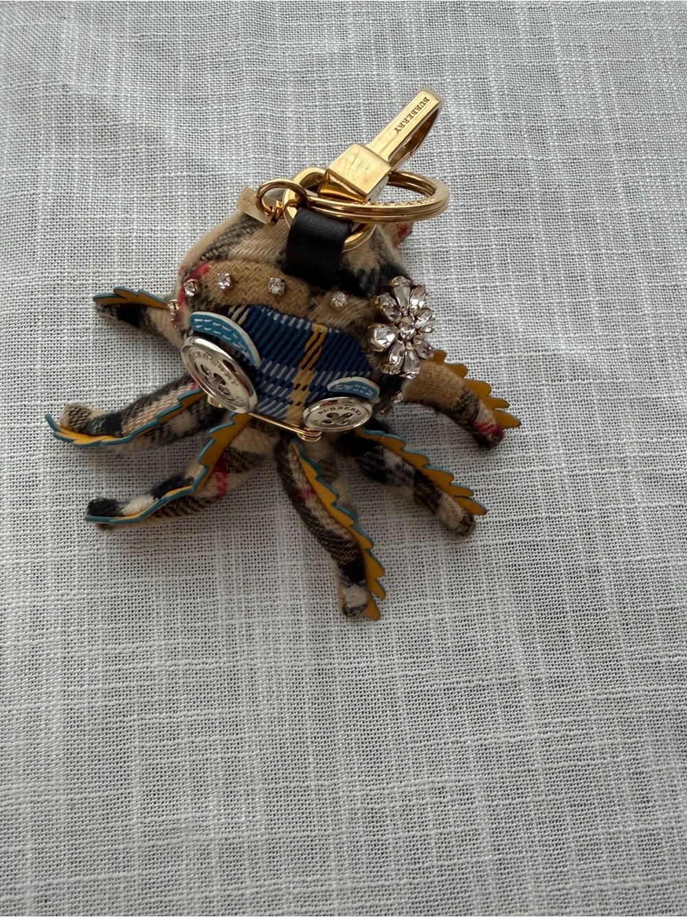 Burberry Beige Plaid Octopus Key Charm with Yellow Trim - Picture 5 of 6